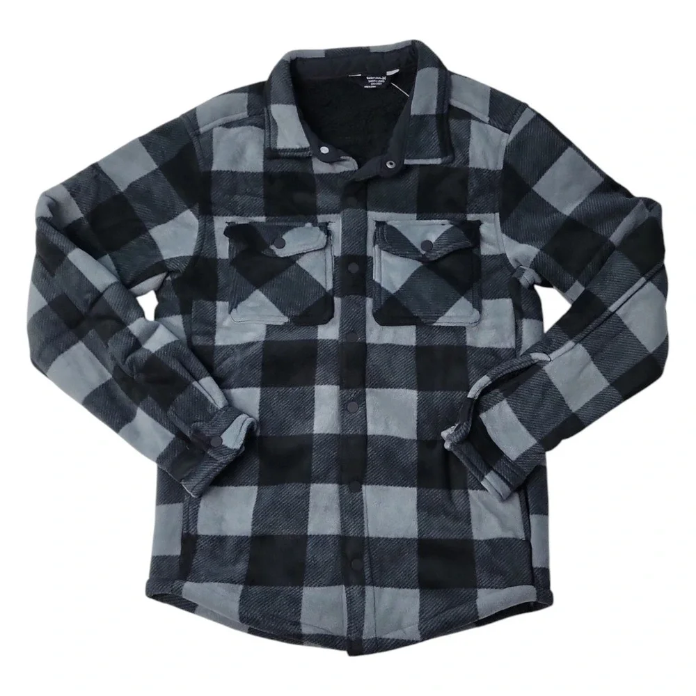 NWT Member's Mark Men's Relaxed Fit Extra Warm Shacket Grey Buffalo SMALL